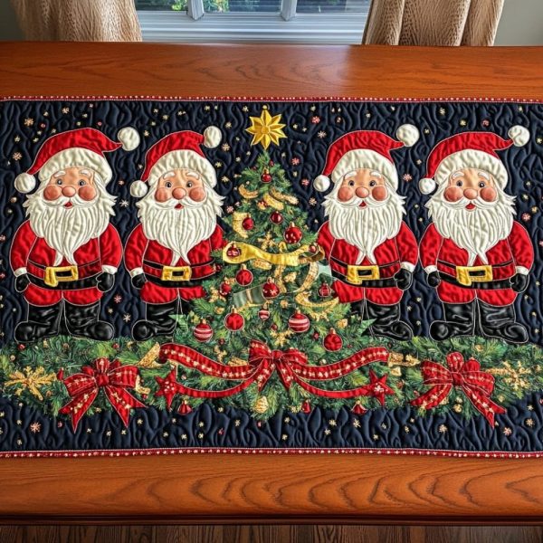 Santa Merry Tree Trail Quilted Table Runner