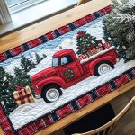Santa Red Sleigh Quilted Table Runner