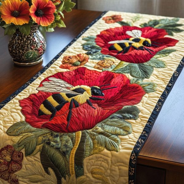 Scarlet Bloom Quilted Table Runner
