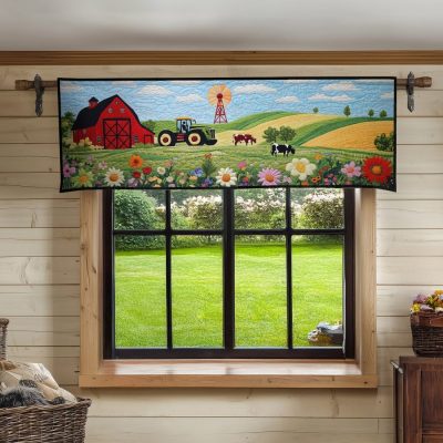 Scenic Farm Landscape Quilted Valance