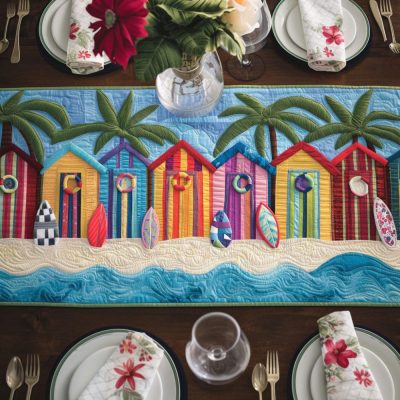 Sea Breeze Huts Quilted Table Runner