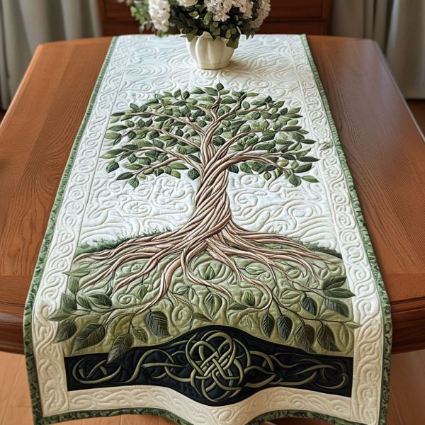 Serene Green Quilted Table Runner