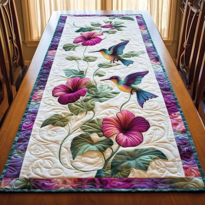 Serene Hummingbird Quilted Table Runner