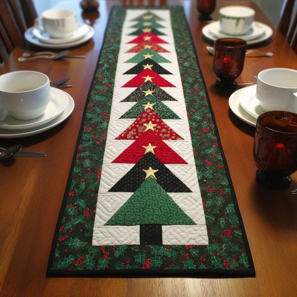 Silent Evergreen Quilted Table Runner