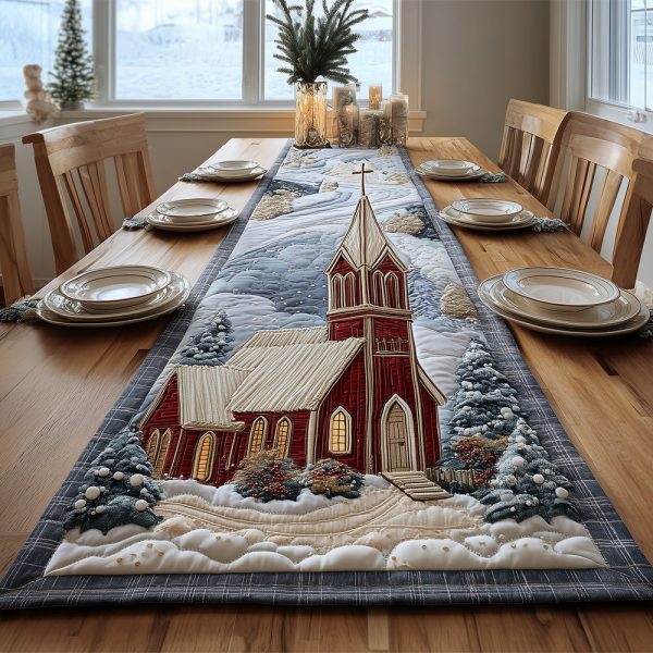 Snowfall At Red Chapel Quilted Table Runner