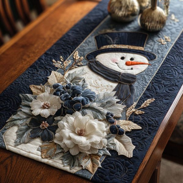 Snowman And Blooms Quilted Table Runner