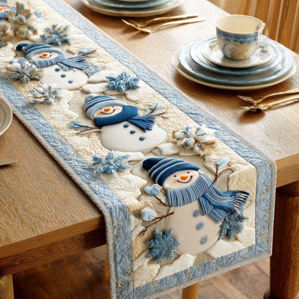 Snowman Glow Frost Quilted Table Runner