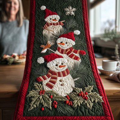 Snowman Trio Cheer Quilted Table Runner