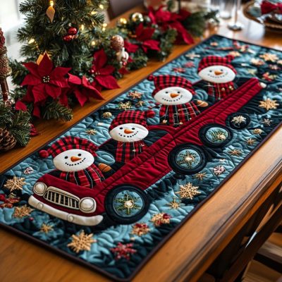 Snowmen Hangout Quilted Table Runner