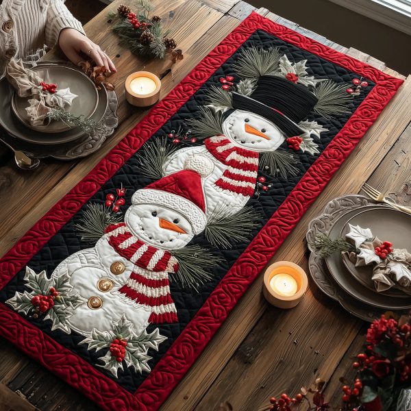 Snowmen Stripe Scarf Quilted Table Runner
