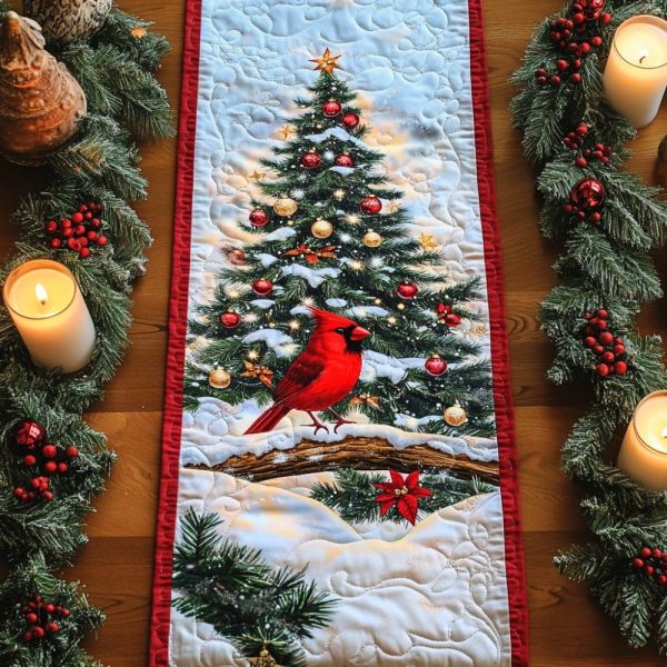 Snowy Cardinal Quilted Table Runner