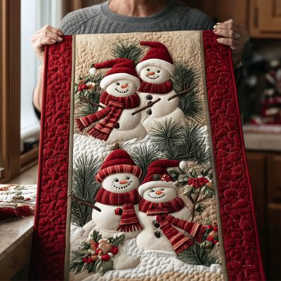 Snowy Couple Moments Quilted Table Runner