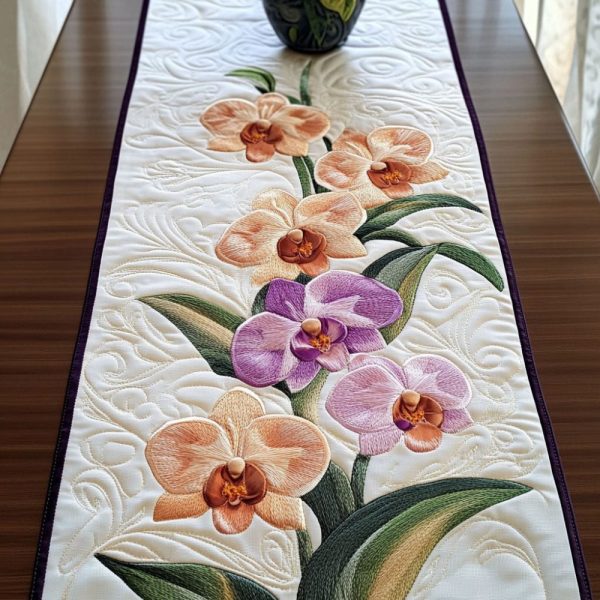 Soft Orchid Bloom Quilted Table Runner