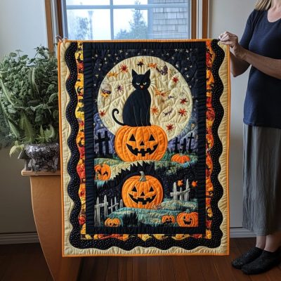 Spooky Black Cat Quilted Table Runner