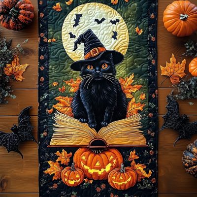 Spooky Cat Spell Quilted Table Runner