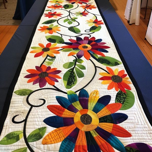 Spring Vine Blossoms Quilted Table Runner