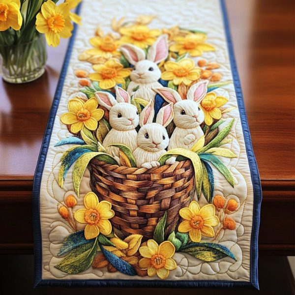 Spring Daffodil Bunnies Quilted Table Runner