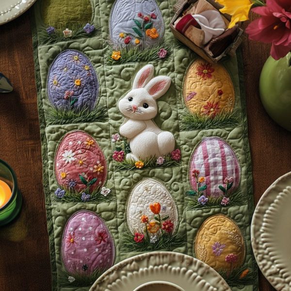 Spring Meadow Bunnies Quilted Table Runner