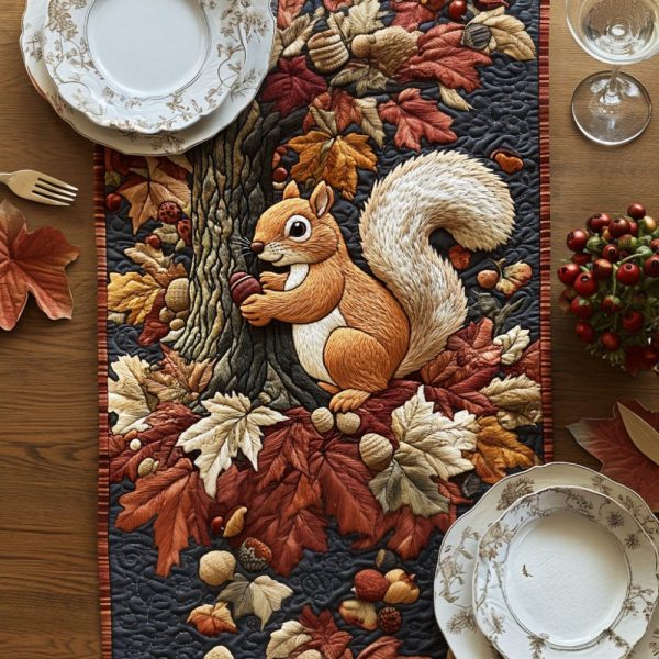 Squirrels Golden Harvest Quilted Table Runner