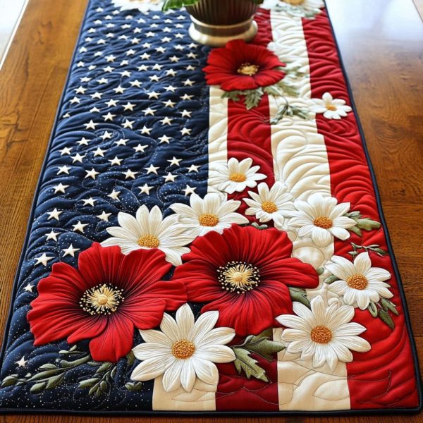 Star Spangled Blossoms Quilted Table Runner