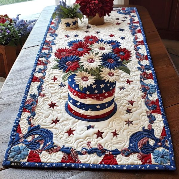 Stars In Bloom Quilted Table Runner