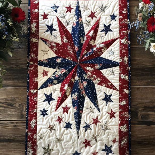Stars And Fireworks Quilted Table Runner