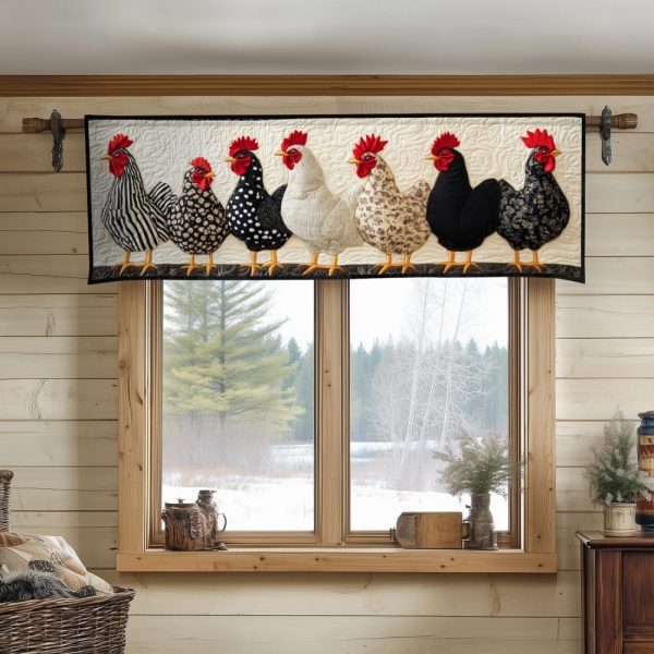 Striped Chickens Row Quilted Valance