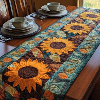 Sunflower Earth Quilted Table Runner