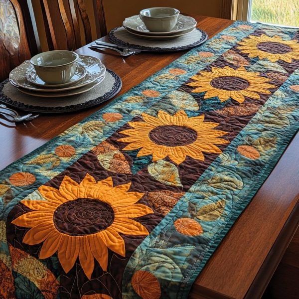 Sunflower Earth Quilted Table Runner
