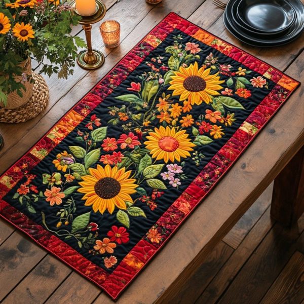 Sunflower Poetry Quilted Table Runner