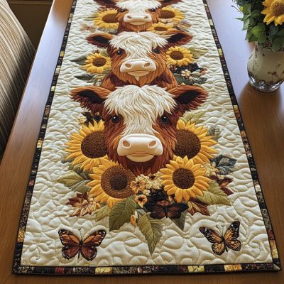 Sunflower Highland Quilted Table Runner
