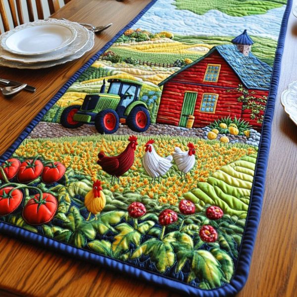 Sunny Barn And Tractor Quilted Table Runner