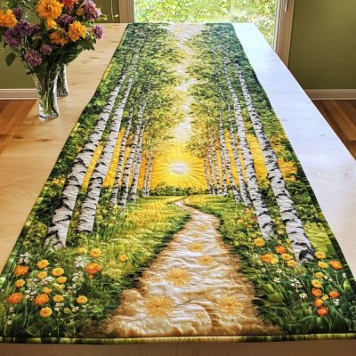 Sunny Birch Path Quilted Table Runner