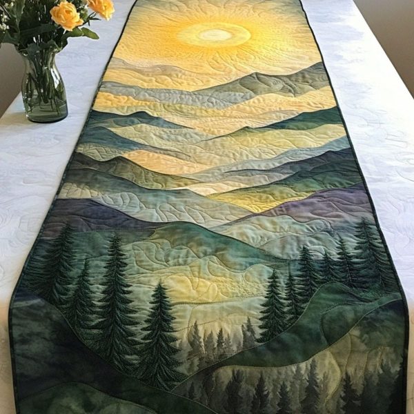 Sunrise Over Hills Quilted Table Runner