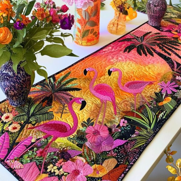 Sunset Flamingos Quilted Table Runner