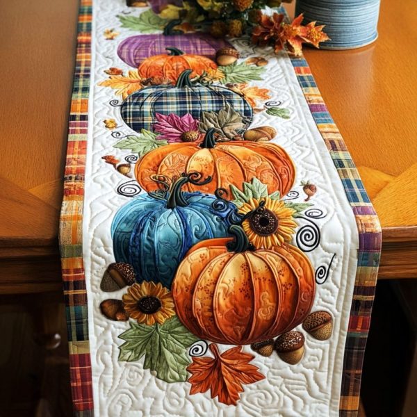 Sunset Pumpkin Rows Quilted Table Runner