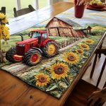 Tractor And Sunflowers Quilted Table Runner