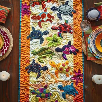 Tropical Turtle Dream Quilted Table Runner