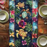 Turtle Floral Paradise Quilted Table Runner