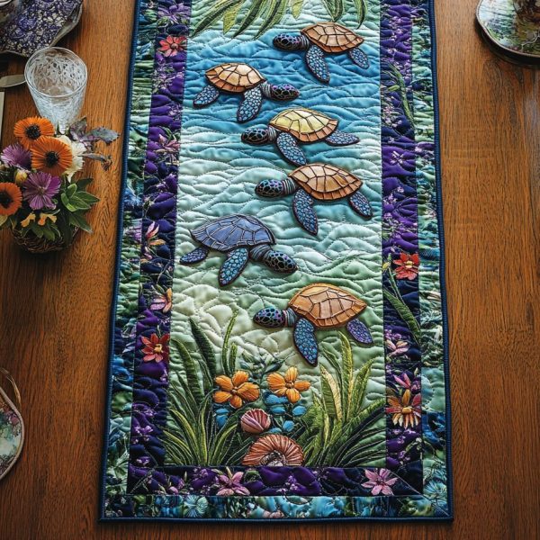 Turtle Harmony Quilted Table Runner