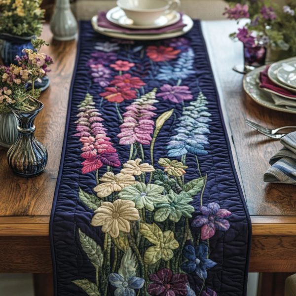 Twilight Delphinium Quilted Table Runner