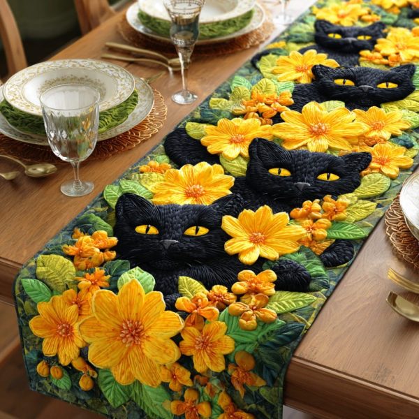 Velvet Cat Night Quilted Table Runner