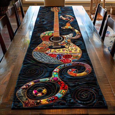 Vibrant Guitar Harmony Quilted Table Runner