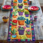 Vibrant Succulent Cactus Quilted Table Runner