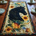 Vibrant Black Horse Quilted Table Runner