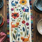 Vibrant Charming Cat Quilted Table Runner