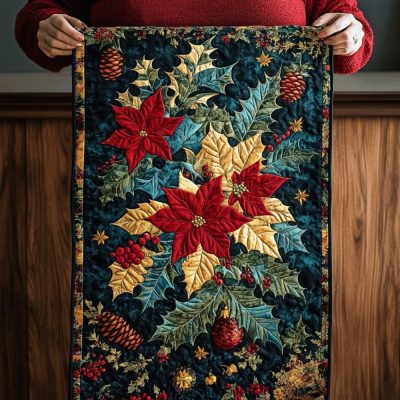 Vibrant Poinsettia Quilted Table Runner