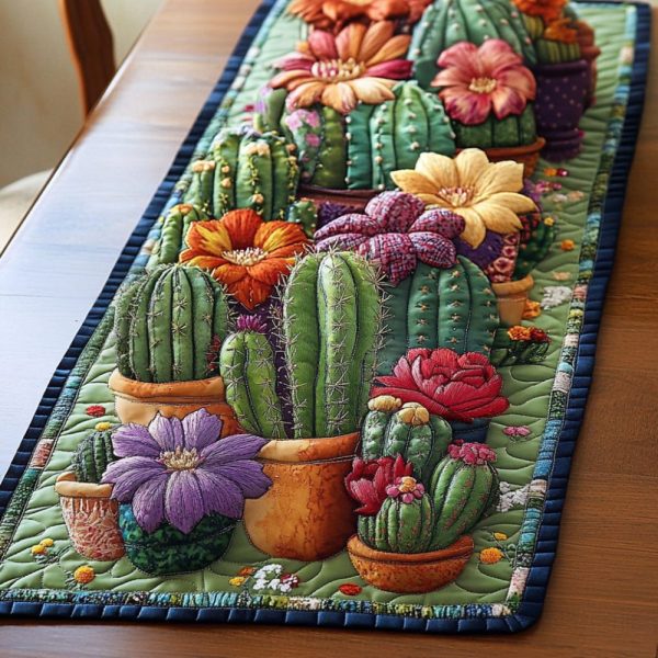 Vibrant Succulents Quilted Table Runner