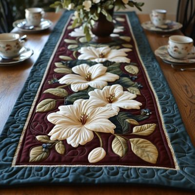 Victorian Magnolia Elegance Quilted Table Runner