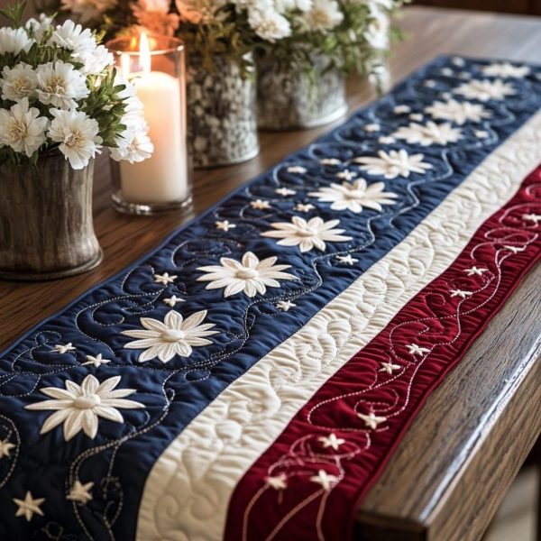 Victory Stripes Quilted Table Runner